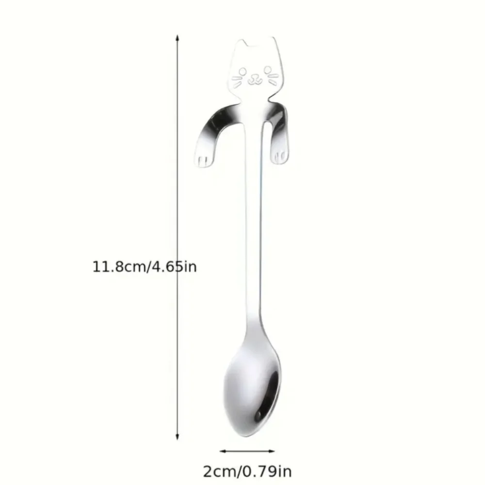 Stainless Steel Cat Tea Coffee Ice Cream Spoon Teaspoon Tableware 2pcs